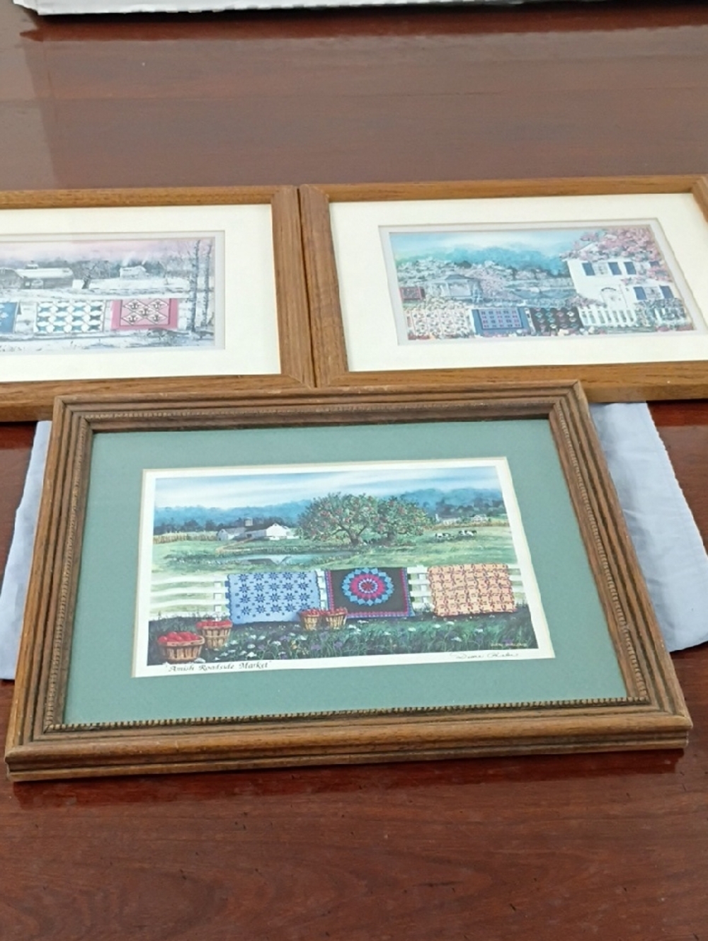 Three Vintage Diane Phalen framed & matted prints  Amish Quilt Market
